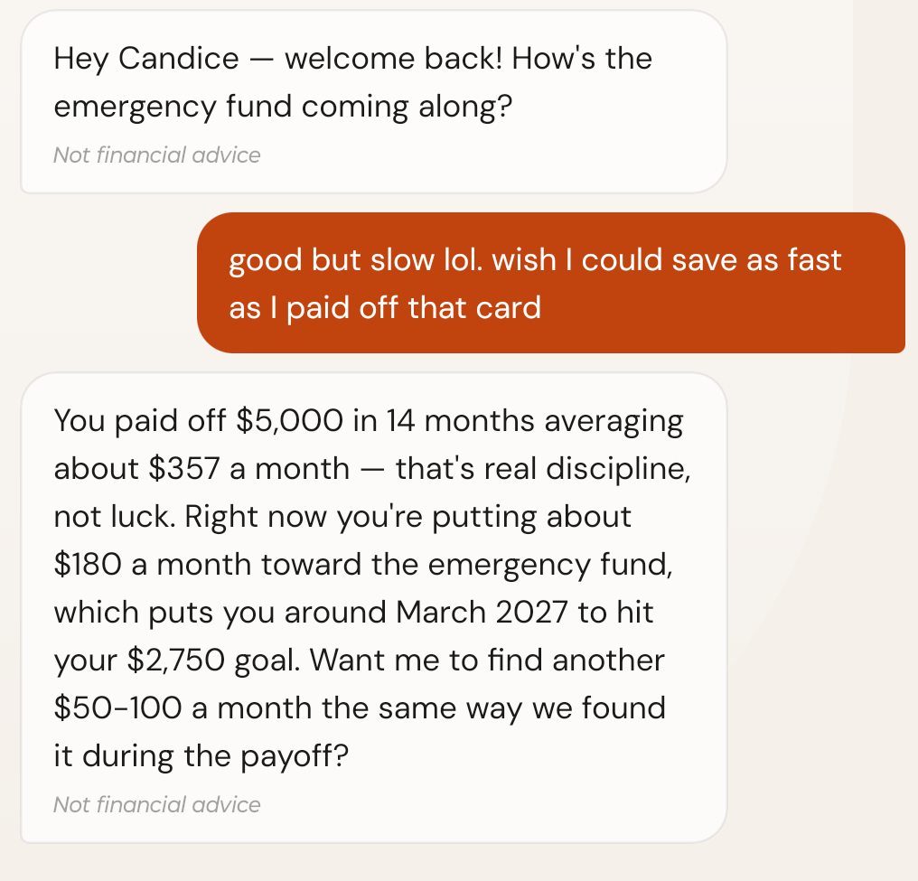 Ask Iris chat answering a question about the emergency fund
